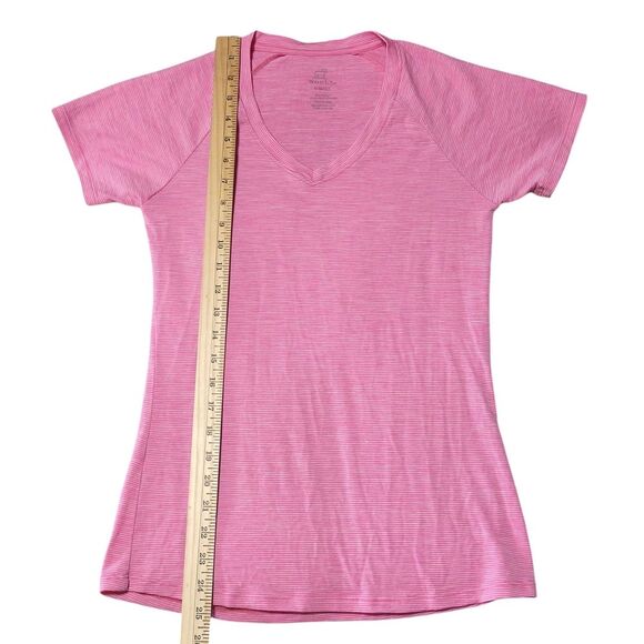 Woolx Merino Wool V-Neck Striped Tee Activewear Top Breathable Pink XSmall - Picture 7 of 7